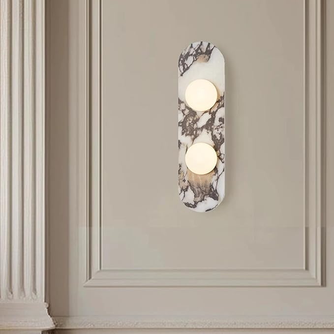 Natural Marble Wall Sconces, 3-Light Alabaster Light, Hardwired Wall Light Fixtures, Modern Wall Mount Wall Lights for Dining Room Stairs Bedroom
