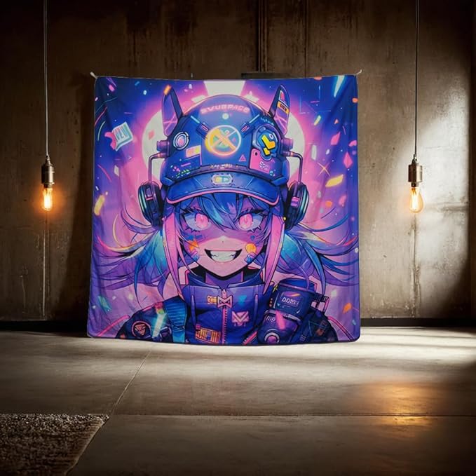 HOUHUANG Hanging paintings, blacklight tapestry, murals, and decorative paintings, fluorescent anime, cartoons, polyester material (59 "x 59") for families, bars, and outdoor parties (Cool girl)