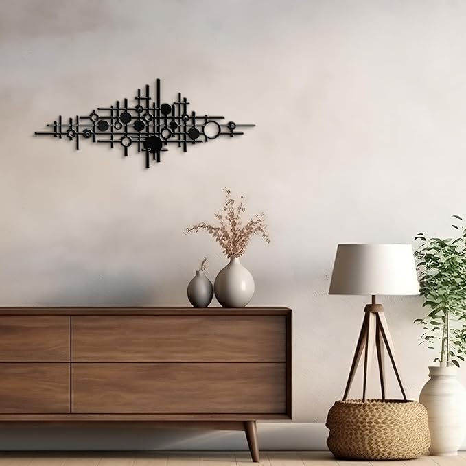 SIGNLEADER Metal Wall Art Decor Black Circle Abstract Shapes Minimalist Modern Abstract Wall Sculpture Hangings Home Decoration for Living Room, Bedroom, Bathroom, Kitchen, Outdoor - 36" Black