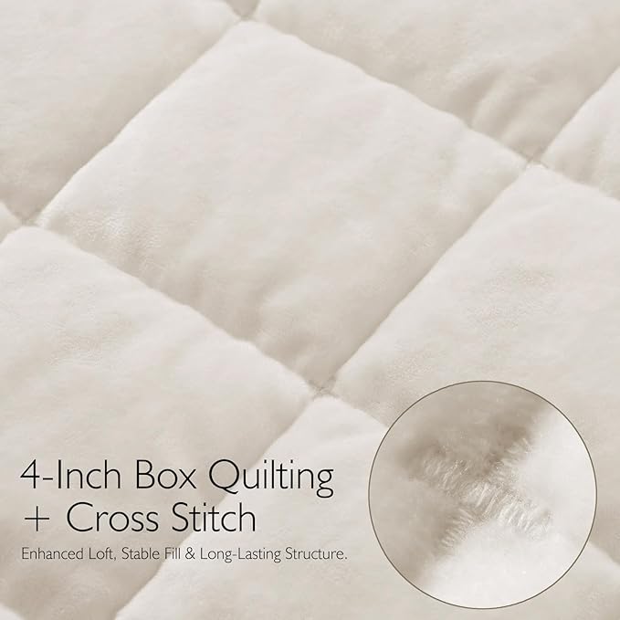 Greek Velvet Queen Quilt Set, 3× Softer Luxe Sheen, 100% Cotton Backing, 150GSM Down-Alternative Fill, Expanded 98×98" Coverage for Fuller Side Drape (1 Quilt + 2 Pillow Shams), Whisper White