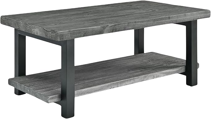 Pomona 2-Tier Rectangular Coffee Table - 42-Inch Reclaimed Wood Top with Lower Shelf Storage and Metal Legs - Farmhouse Rustic Industrial Style Living Room & Office Furniture (Slate Gray)
