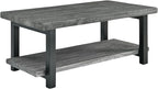 Pomona 2-Tier Rectangular Coffee Table - 42-Inch Reclaimed Wood Top with Lower Shelf Storage and Metal Legs - Farmhouse Rustic Industrial Style Living Room & Office Furniture (Slate Gray)