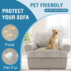 H.VERSAILTEX Sofa Cover 2 Piece T Cushion Armchair Slipcovers Thick Velvet Couch Cover Stretch T Cushion Sofa Covers for 1 Cushion Couch with 1 Individual T Cushion Covers Washable, Oatmeal