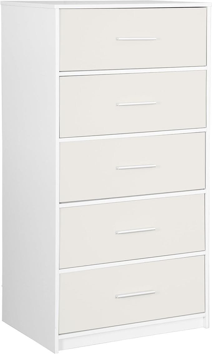 Modern 5-Drawer Dresser with Spacious Storage,Sturdy Wood Frame, and Large Capacity Drawers, Dressers for Bedroom, Home Organization Storage for Living Room or Hallway (White)