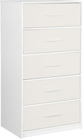 Modern 5-Drawer Dresser with Spacious Storage,Sturdy Wood Frame, and Large Capacity Drawers, Dressers for Bedroom, Home Organization Storage for Living Room or Hallway (White)