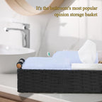 Round Paper Rope Storage Basket Wicker Baskets for Organizing with Handle Decorative Storage Bins for Countertop Toilet Paper Basket for Toilet Tank Top Small Baskets Set,Black