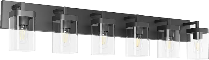 Bathroom Vanity Light, Square Design 6 Lights Morden Bathroom Lighting Fixtures Over Mirror, Black Vanity Light for Living Room/Bedroom