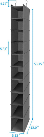 MAX Houser 10-Shelf Hanging Shoe Shelf Organizer, Hanging Shoe Storage for Closet (Grey)