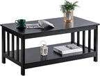 ChooChoo Mission Coffee Table, Black Wood Living Room Table with Shelf, 40 Black