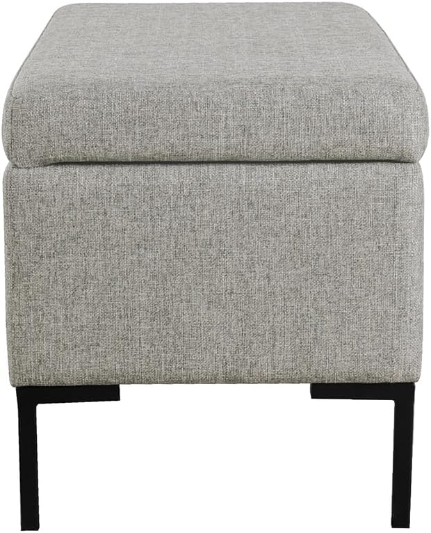 HomePop Upholstered Storage Bench with Metal Leg, 32" W, Gray Fabric
