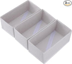 Sock Drawer Organizer 3 Pack - Collapsible Fabric Storage Bins for Underwear Divider, Small Closet Organizers with 3 Compartments, Raw White