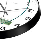 Wall Clock, 12" Dial Non-Ticking Silent Battery Operated Analog with LCD Display for Perpetual Calendar and F° Temperature, Ideal Modern Home, Bedroom, Kitchen, Office Decor (Black)