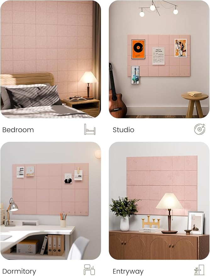 Fluxynara Large Felt Bulletin Board 36" x 24"Cork Board Alternative-6 Pack with 40 Safe Removable Adhesive Tabs, Cork Boards for Walls Cork Board for Home Office Classroom Pin Board-Pink