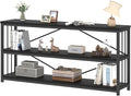 IBF 63" Black Low Horizontal Bookcase, Modern Long Wood Metal 3 Tier Book Shelf, Farmhouse Vintage Big Open Sturdy Bookshelf, Simple Large Wide Etagere for Home Living Room Office Bedroom, Black Oak
