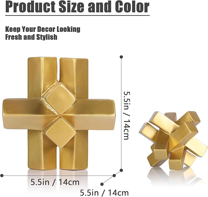 XMGZQ Gold Knot Statue for Coffee Table Decor,Modern Minimalist Geometric Knot Sculpture and Figurines,Abstract Art Line Decorative Ornaments Knick Knacks for Shelves,Bookcase,Console,Tabletop,Entry