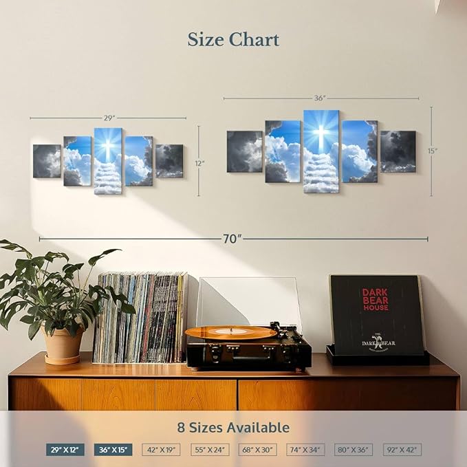 ElephantStock Stairway To Jesus Christ Wall Art Multi Piece Canvas - 5 Panel Christian Pictures Decor - Digital Design Canvas Print - Christian Wall Decor - 29" X 12"