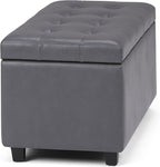 SIMPLIHOME Cosmopolitan Storage Ottoman - 34 inch Wide Upholstered Vegan Leather Rectangle Storage Ottoman Bench in Stone Grey, Transitional Tufted Ottoman for Living Room or Entryway with Lift-Up Lid