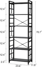 HOMBAZAAR 6 Tier Bookshelf,70 inch Tall Industrial Bookcase with Metal Frame and Open Shelves,Rustic Heavy Duty 6 Shelf Bookcase, Office Book Shelves for Living Room and Bedroom,Black