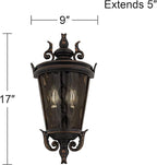 John Timberland Casa Marseille Vintage Outdoor Wall Light Fixture Veranda Bronze 17" Champagne Hammered Glass for Exterior House Porch Patio Outside Deck Garage Yard Front Door Garden Home
