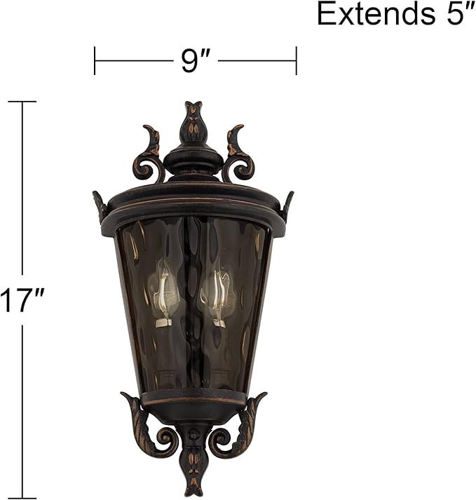 John Timberland Casa Marseille Vintage Outdoor Wall Light Fixture Veranda Bronze 17" Champagne Hammered Glass for Exterior House Porch Patio Outside Deck Garage Yard Front Door Garden Home