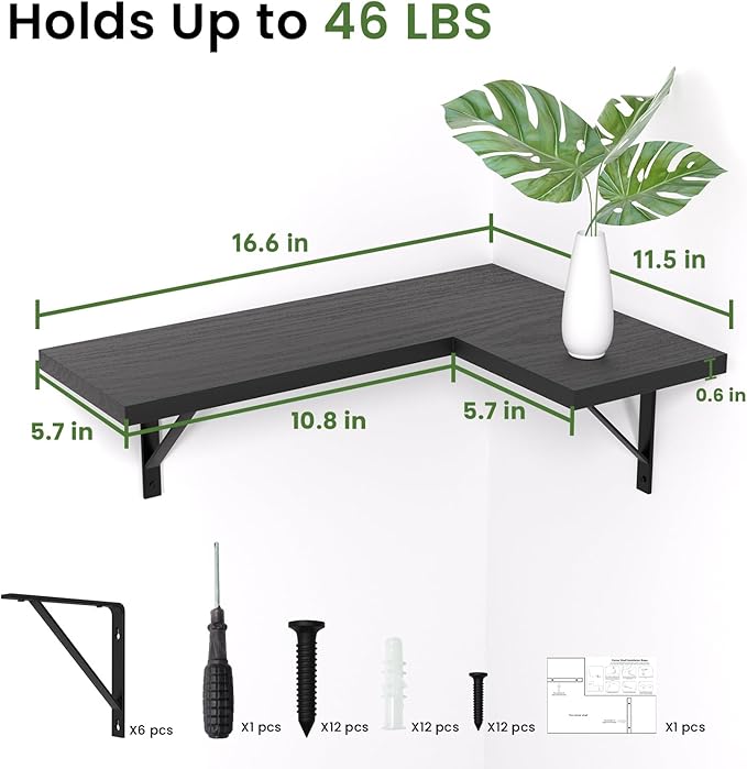 NATURE'S SOURCE Corner Floating Shelves Set of 3, Corner Shelves Wall Mounted, for Bedroom Kitchen Living Room Bathroom Office- Gothic Style (Black)