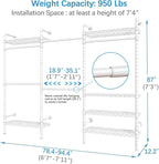 Timate F3 Garment Rack Heavy Duty Clothes Rack for Hanging Clothes, Expandable Industrial Pipe Wall Mounted Clothing Rack, Adjustable Storage Closet Wardrobe Closets System, White