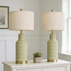 25" Green Ceramic Table Lamp - Modern Bedside Nightstand Lamp, Easy Assembly Twist Knob Switch for Bedroom Living Room Home Office Decor (Bulb Not Included)