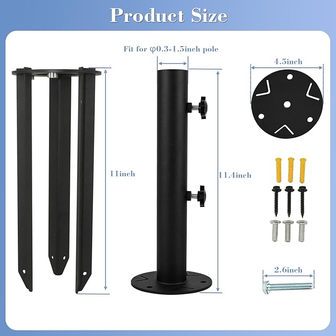 Patio Umbrella Stand Base,Heavy Duty Outdoor Umbrella Holder,Metal Grass Umbrella Ground Stake, Steel Outdoor Umbrella Base for Decks,Patios,Lawn,Docks