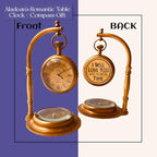 ALADEAN Inspirational Brass Table Clock with Compass | Religious Quote Engraved Desk Clock - Baptism Birthday Christmas (Be Strong & Courageous)