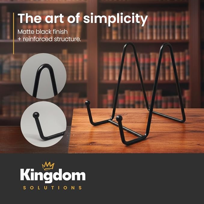 KINGDOM SOLUTIONS 4" 2-Pack Metal Stands Black – Book Stand – Sturdy Plate Holder for Art, Pictures, Books, Frames, and Decorative Displays