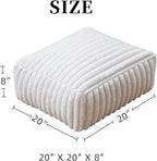 Unstuffed Pouf Ottoman Cover Soft Storage Extra Seat Farmhouse Comfortable Bohemian Poufs Accent Footrest 20x20x8 Inches for Living Room Bedroom Study Nook (Beige B, Square)