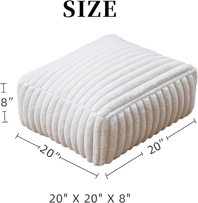 Unstuffed Pouf Ottoman Cover Soft Storage Extra Seat Farmhouse Comfortable Bohemian Poufs Accent Footrest 20x20x8 Inches for Living Room Bedroom Study Nook (Beige B, Square)