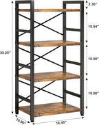 Tall Bookshelf for Small Spaces, 4-Tier Industrial Bookcase with Metal Frame and Wood Shelves, Vertical Storage Shelf for Apartments, Condos, and Small Rooms