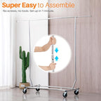 HOKEEPER Clothes Rack with Lockable Wheels Height Adjustable Clothing Rack Clothing Rack 300LBS Commercial Grade Portable Closet for Bedroom, Living Room, Laundry, Balcony, Silver