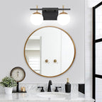 Bathroom Light Fixtures Over Mirror, Black and Gold Mid Century Modern Bathroom Vanity Light Fixtures with Milky Glass Shade 2-Light Globe Sconces Wall Lighting for Living Room Hallway