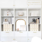 BLU MONACO | Set of 4 Foldable Magazine Storage Boxes with Gold Floral Pattern | Decorative Vertical File Organizers with Gold Label Holders for Desk, Shelves & Home Office