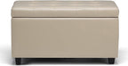 SIMPLIHOME Cosmopolitan Storage Ottoman - 34 inch Wide Upholstered Vegan Leather Rectangle Storage Ottoman Bench in Satin Cream, Transitional Tufted Ottoman for Living Room with Lift-Up Lid