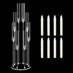 8 Arms Acrylic Candelabra Centerpieces for Wedding Table Decorations,38.5'' Tall Clear Candlesticks Holder with Acrylic Shade for Valentine's Day Dinner Party Fireplace Gift,with LED Candles