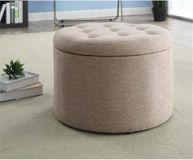 Convenience Concepts Designs4Comfort Round Shoe Ottoman, Tan Fabric
