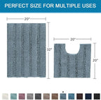 H.VERSAILTEX Bathroom Rugs Bath Rug Set 2 Piece Bathroom Contour Rug Toilet Mat Sets Non Slip Contour Bath Rug Set Ultra Thick Water Absorbent Striped Washable(20" x 32" Plus 20" x 20" U, Stone Blue)