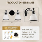 ANDY STAR Bathroom Lighting Fixtures Over Mirror, 2-Light Matte Black Vanity Light with Frosted Glass, Anti-Rust Metal Framed Bathroom Wall Lamp Sconces for Mirror Bedroom, Living Room Hallway