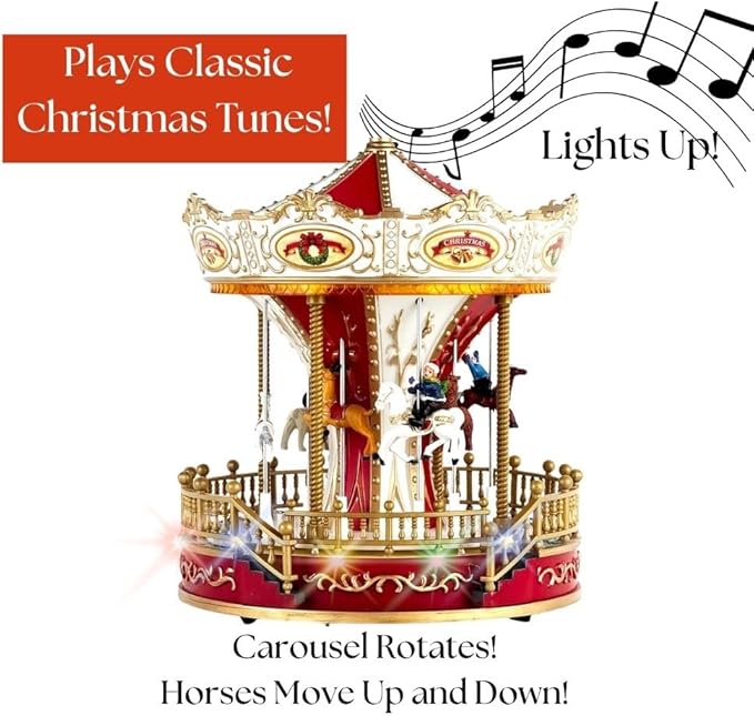 allgala Christmas Carousel Crafted Polyresin Like Christmas Village House Collectable Figurine with USB and Battery Dual Power Source-Carousel-XH93422