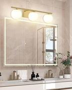 New Bathroom Vanity Light Fixtures 3 Lights Brushed Brass Glass Shade Modern Wall Bar Sconce Over Mirror