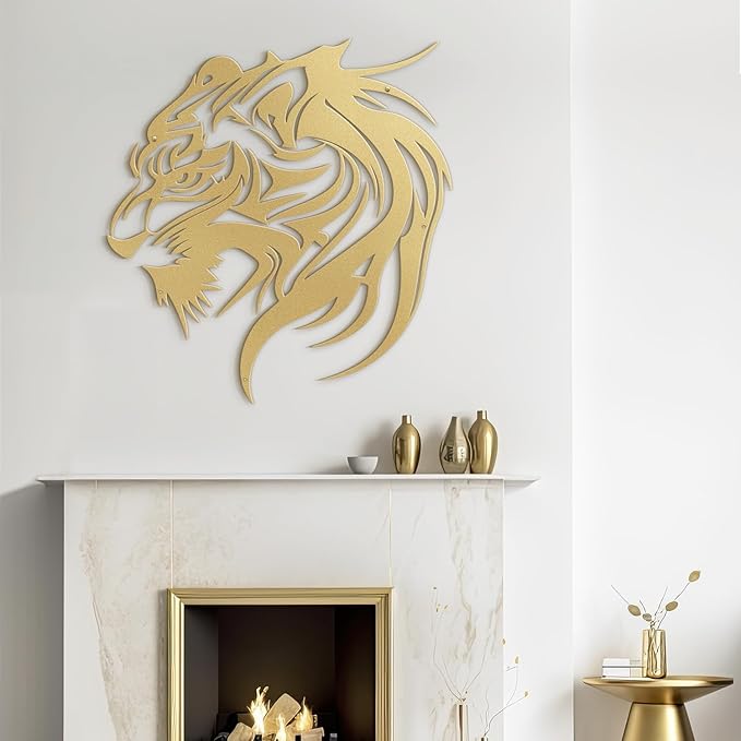 SIGNLEADER Metal Wall Art Decor Lion Minimalist Modern Abstract Wall Sculpture Hangings Home Decoration for Living Room, Bedroom, Bathroom, Kitchen, Outdoor - 24" Gold