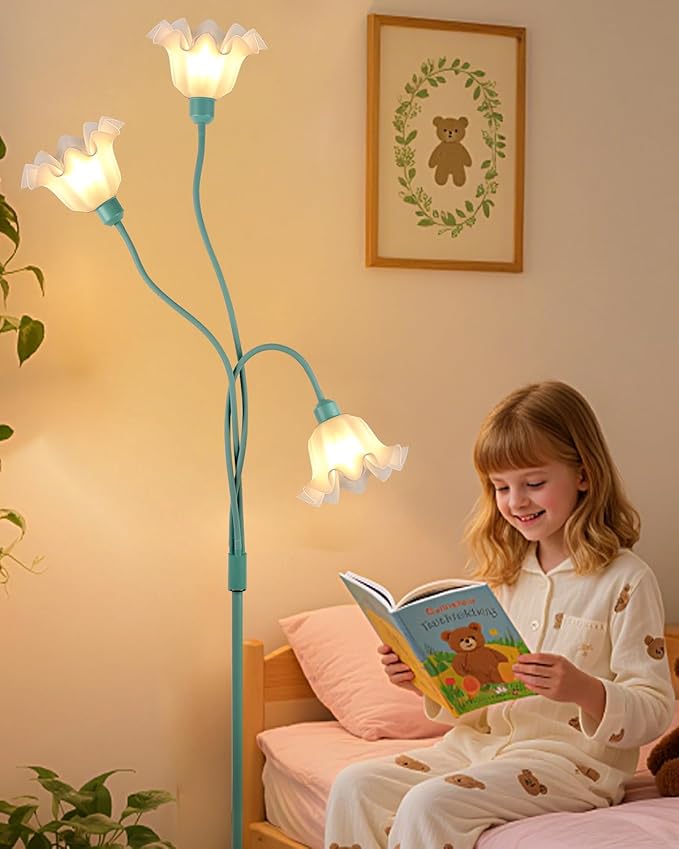 Lightdot Vintage Flower Floor Lamp for Living Room Modern Standing Lamp with DIY Flexible Branch Pole Spring Green Cute Floral Floor Lamps for Girls' Bedroom/Sofa Beside/Corner Decor(Bulbs Included)