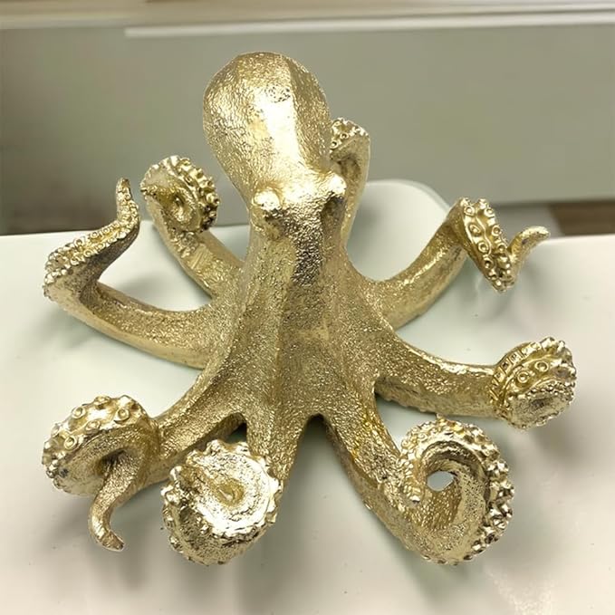 Gold Octopus Vintage Statue Sculpture Frgurine Gift for Home Office Living Room Desktop Display Decor Decorative