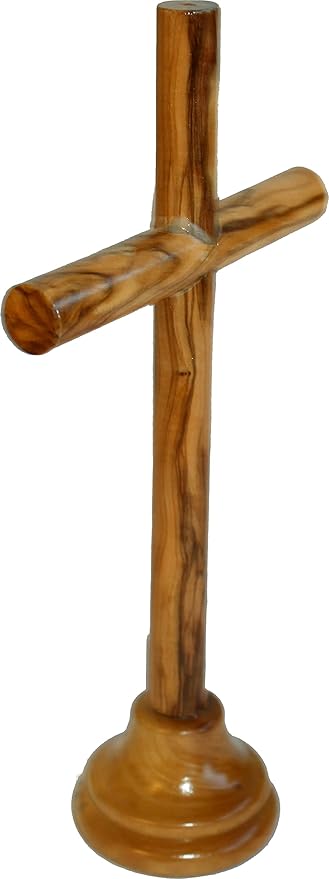 Holy Land Market Olive Wood Smooth Round Sticks Bethlehem Cross - Modern Style (Cross, 7.5 Inches)