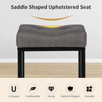 Saddle Seat Vanity Stool, Makeup Stool Chair with Metal Leg, U-Shaped Leather Ottoman Foot Rest Stool, Small Square Chairs Under Desk for Vanity, Living Room, Bedroom, Modern Makeup Bench Grey&Black
