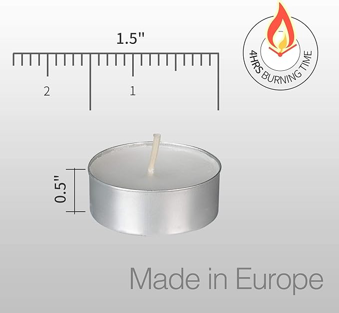 HomeLights Tealight Candles - 4 Hours - Giant 100,200,300 Bulk Packs - White Unscented European Votive Smokeless Tea Lights for Shabbat, Weddings, Christmas, Home Decorative - 300 Pack
