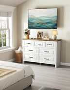 Marsail Farmhouse 7 Drawer Dresser, Wood Chest of Drawers with Natural Texture, Smooth Gliding Drawers, Versatile Storage Organizer Cabinet for Bedroom & Living Room, White and Brown